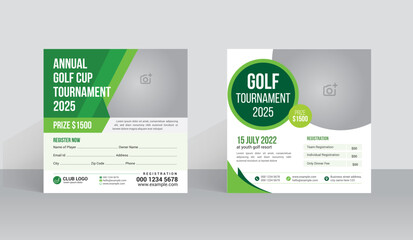 Golf tournament social media post template with sports event poster and web banner design