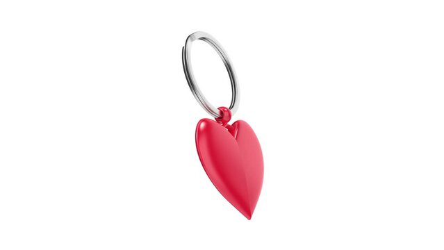 Keyring with shiny red heart on white background