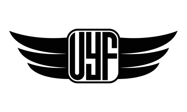 UYF three Letter wing minimalist creative concept icon eagle symbol professional black and white logo design, Vector template