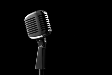 3D illustration Retro microphone on black background