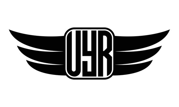 UYR three Letter wing minimalist creative concept icon eagle symbol professional black and white logo design, Vector template
