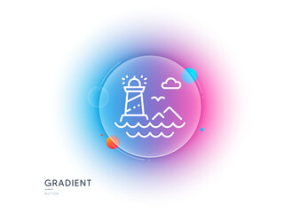Lighthouse line icon. Gradient blur button with glassmorphism. Beacon tower sign. Searchlight building symbol. Transparent glass design. Lighthouse line icon. Vector