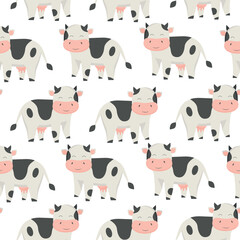 Cartoon cow seamless pattern. Isolated on white