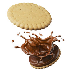 Sandwich cookies with chocolate splash, 3d illustration.