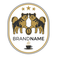 vector logo pictorial two akita dogs holding coffee icon