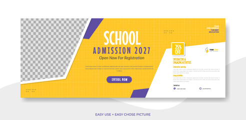 School admission web banner template design illustration