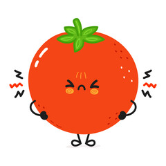 Cute angry tomato character. Vector hand drawn cartoon kawaii character illustration icon. Isolated on white background. Sad tomato character concept