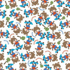 Fototapeta premium Seamless pattern vector of cute little fox on skate board, For fabric textile, nursery, baby clothes, background, textile, wrapping paper and other decoration.