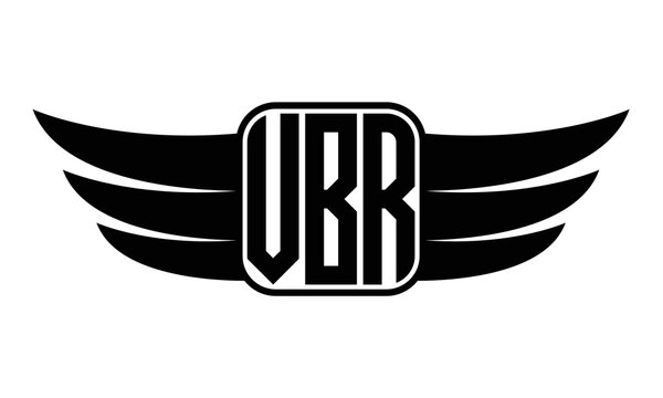 VBR three Letter wing minimalist creative concept icon eagle symbol professional black and white logo design, Vector template