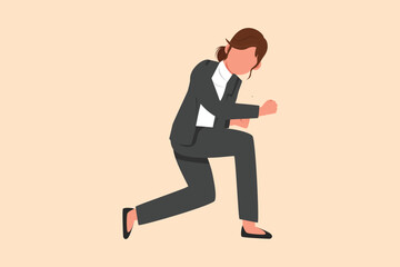 Fototapeta na wymiar Business flat cartoon style drawing happy businesswoman bow with yes gesture. Office worker celebrate success of company project. Successful victory achievement. Graphic design vector illustration