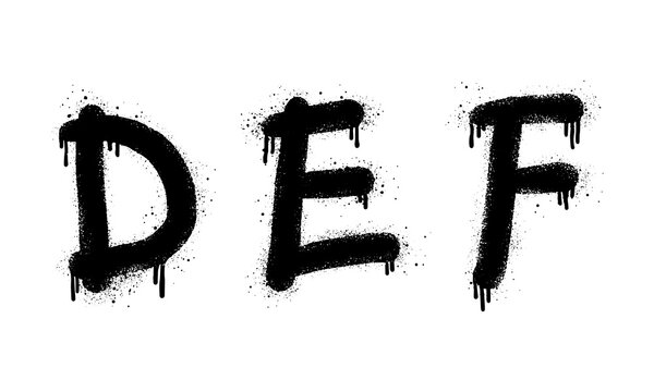 Graffiti spray font alphabet black on white. Sprayed DEF letter drops. isolated on a white background. vector illustration