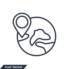 Location icon logo vector illustration. Globe web icon and location pin symbol template for graphic and web design collection