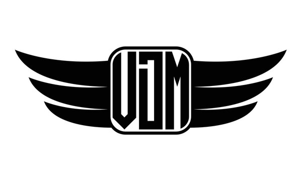 VDM three Letter wing minimalist creative concept icon eagle symbol professional black and white logo design, Vector template