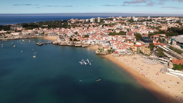 Hyperlapse along Conceicao and Duquesa beaches in Cascais, Portugal during a summer day