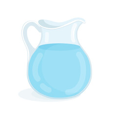 Drinking water in a glass carafe. Vector illustration of a drink in a jug.