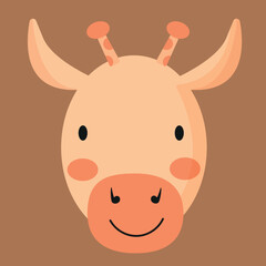 Cute animal face, avatar, giraffe head, muzzle. Nursery character card for childish design of wrapping paper, fabric, textile, poster, invitation, graphic, print. Flat cartoon vector illustration