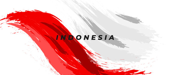 Indonesia Flag with Brush Concept. Happy Indonesian Independence Day. Flag of Indonesia in Grunge Style
