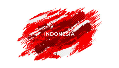 Indonesia Flag with Brush Concept. Happy Indonesian Independence Day. Flag of Indonesia in Grunge Style