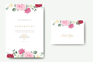 Beautiful wedding invitation card template with floral leaves 