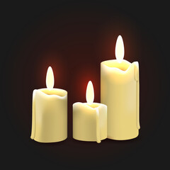 Fototapeta na wymiar Illustration Realistic Cartoon Style Candles black background