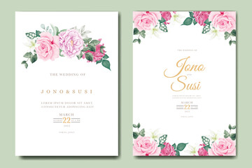 Fototapeta na wymiar Beautiful wedding invitation card template with floral leaves 