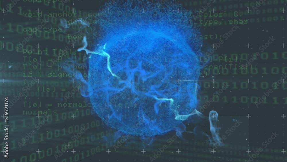 Poster animation of globe over data processing on black background