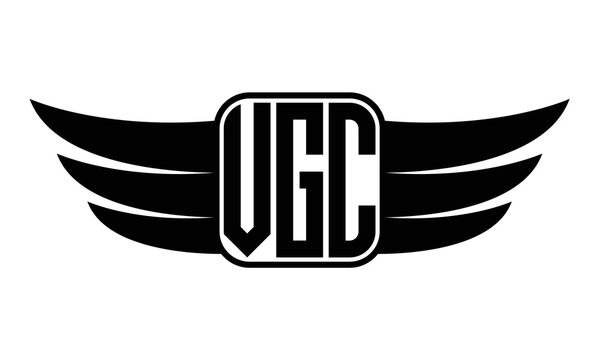 VGC three Letter wing minimalist creative concept icon eagle symbol professional black and white logo design, Vector template