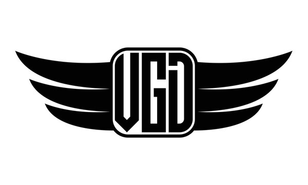 VGD three Letter wing minimalist creative concept icon eagle symbol professional black and white logo design, Vector template