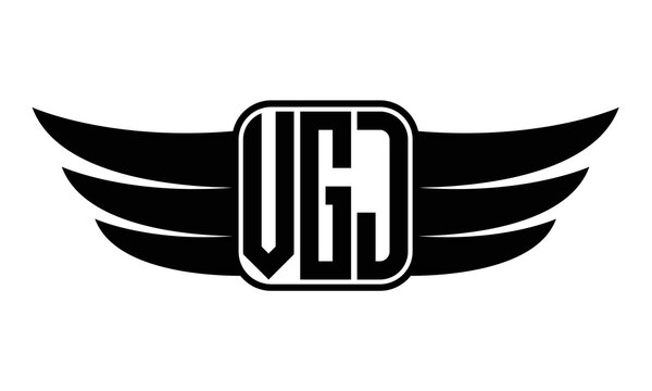 VGJ three Letter wing minimalist creative concept icon eagle symbol professional black and white logo design, Vector template