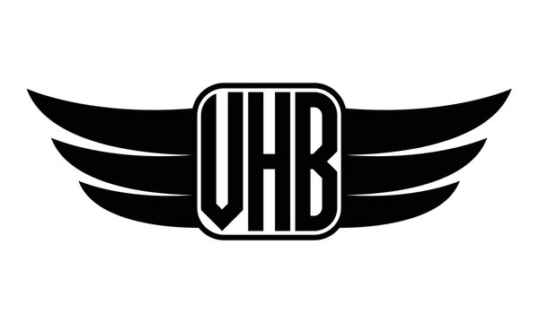 VHB three Letter wing minimalist creative concept icon eagle symbol professional black and white logo design, Vector template