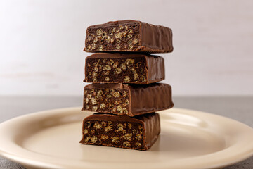 Diet Snack Protein Bars Coated with Chocolate