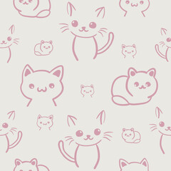 Cute cat seamless pattern all over print hand drawn