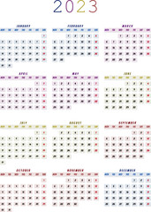 Calendar for 2023 vector and illustrator. Week start on monday. Simple, colorful and elegant calendar design and the sunday in red color.