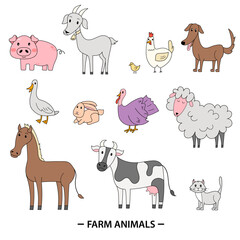 Farm life clipart set. Big collection of farm animals. Agriculture concept set