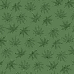 Fototapeta na wymiar Ilustración fondo de hojas de cáñamo y cannabis. Diseño papel estampado nuevo negocio del cannabis y sus derivados.