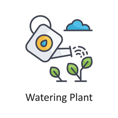 Watering Plant vector Filled Outline Icon Design illustration on White background. EPS 10 File 