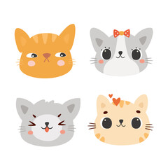 Fototapeta premium Kawaii cat. Cute cat face. Set of cute characters. Cat family. Vector illustration of kittens