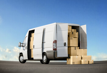 Delivery truck fast service e-commerce business background concept.   - obrazy, fototapety, plakaty