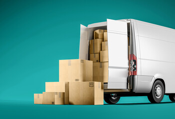Delivery van fast service app background business concept. - obrazy, fototapety, plakaty