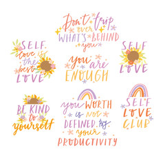 Motivational quotes. Inspirational lettering. Self love is the best love. Vector lettering mental health