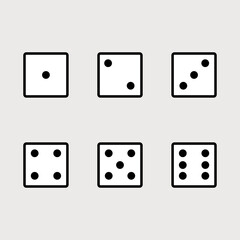 One to six dice vector icons, vector illustration, flat icons.