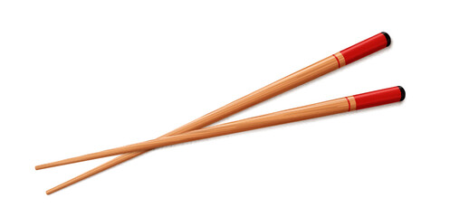 Wooden chopsticks, on white background, asian culture, vector icon.