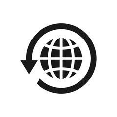 Around the world. Globe on circular arrow icon design isolated on white background. Vector illustration