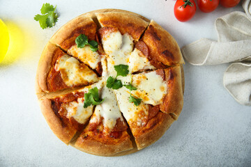 Homemade pizza with mozzarella cheese