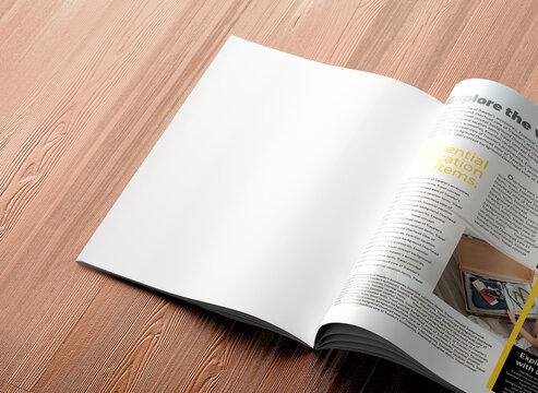 Clean page of magazine with text identity commercial advertising mockup.