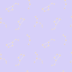 Seamless pattern with watercolor stars on purple.