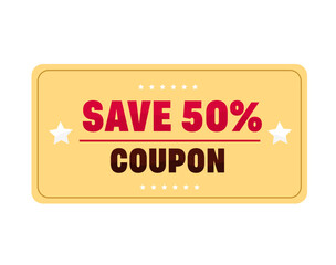Coupon Save 50%. Discount coupon template. 