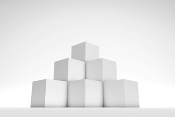 Obraz premium White cube boxes on white background for display. 3d rendering.