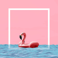 Flamingo tropical disco style bright background travel  concept.