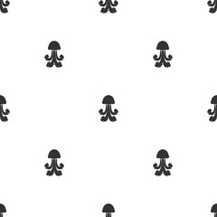 Seamless pattern with black jellyfish or medusa on white background.